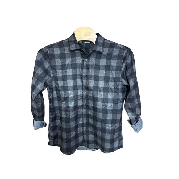 Saks Fifth Avenue Extra Large (XL) Grey and Black Plaid Long Sleeve Shirt - Picture 1 of 6